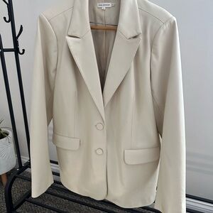 Good American Vegan Leather Cream Blazer